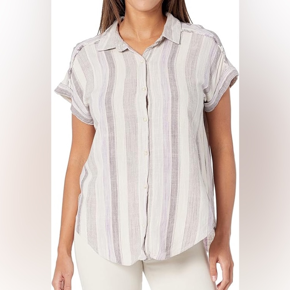 Splendid XLarge Shirt Logan Point Collar Short Sleeve Shirt Lavender Multi NWT